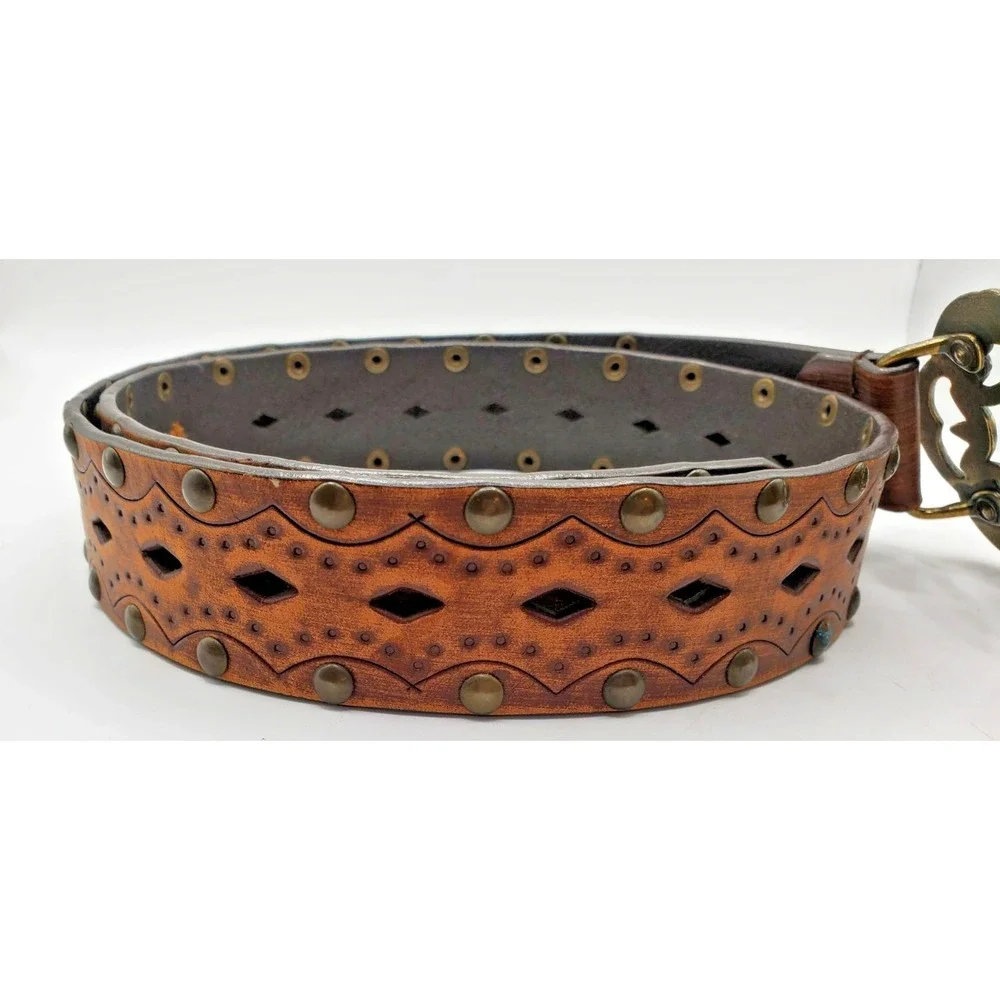 Aldo Rhinestone Statement Studded Black Leather‎ Gothic Biker Women's Belt